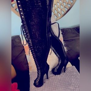 sexy knee high, open toe, lace up, stiletto (6 in) boots